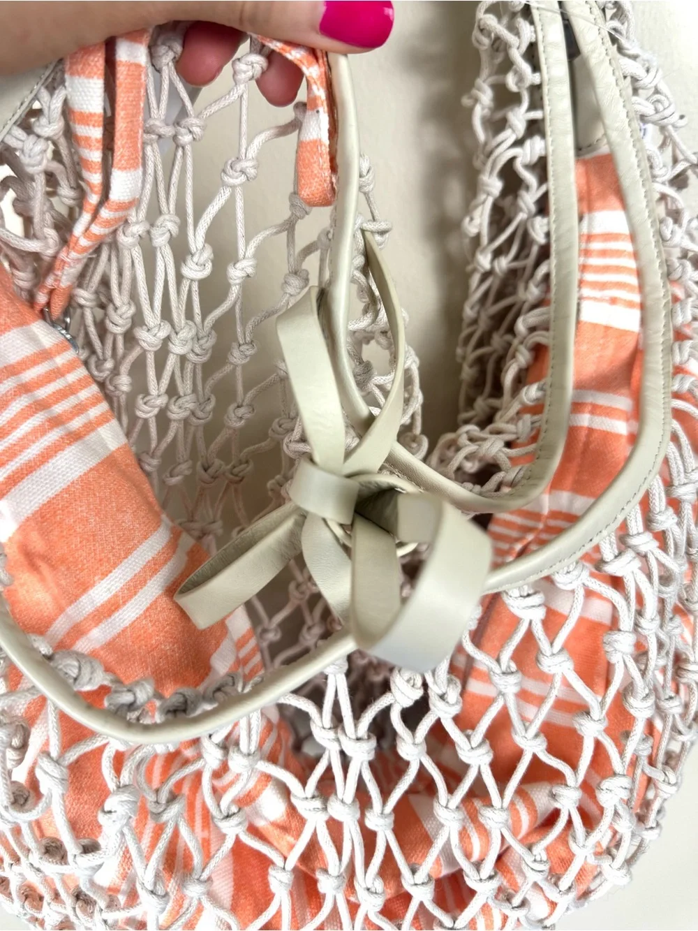 Free People Silver Springs Sling Bag Net Crochet Leather in cream